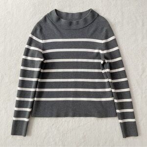 Hobbs London Gray White Striped Mock Neck Knit Sweater M